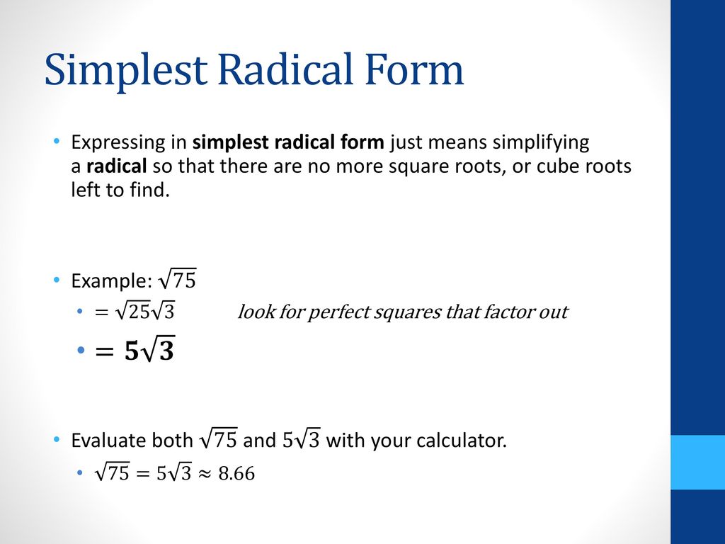 Simplest radical 2024 form calculator
